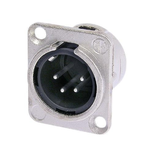 Neutrik NC4MD-L-1 4 Pin Male XLR Panel Mount Receptacle, Solder Contacts, Nickel Housing, Silver Contacts