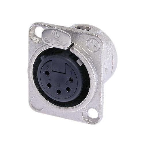 Neutrik NC5FD-L-1 5 Pin Female XLR Panel Mount Receptacle, Solder Contacts, Nickel Housing, Silver Contacts
