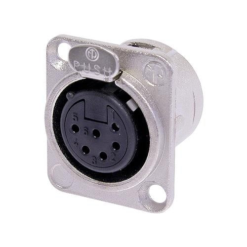 Neutrik NC6FD-L-1 6 Pin Female XLR Panel Mount Receptacle, Solder Contacts, D-Size Nickel Housing, Silver Contacts