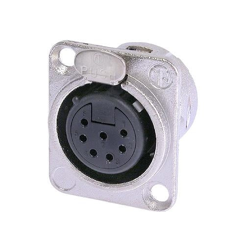 Neutrik NC7FD-L-1 7 Pin Female XLR Panel Mount Receptacle, Solder Contacts, D-Size Nickel Housing, Silver Contacts