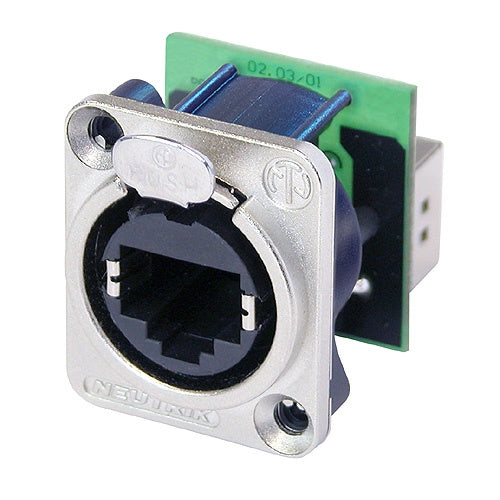 Neutrik NE8FDP RJ45 (Cat5e) Feed-Thru Ethercon Receptacle, D-Size Metal Flange with the Latch Lock, Screws Included