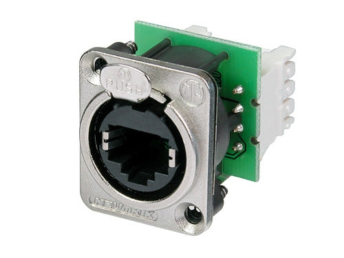 Neutrik NE8FDV-Y110 RJ45 (Cat5e) Panel Mount Receptacle, Idc 110 Punch Down Terminals, D-Size Metal Flange w/Latch Lock