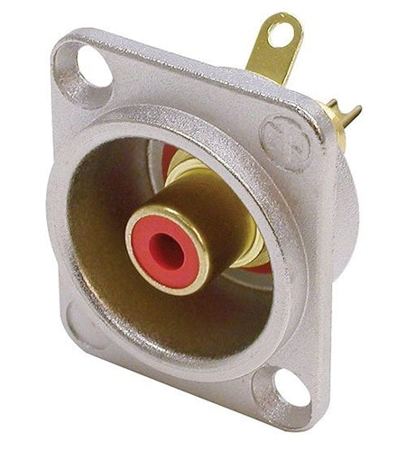 Neutrik NF2D-2 RCA Phono Socket in Nickel D-Size Housing, Red Isolation Washers, Solder Version