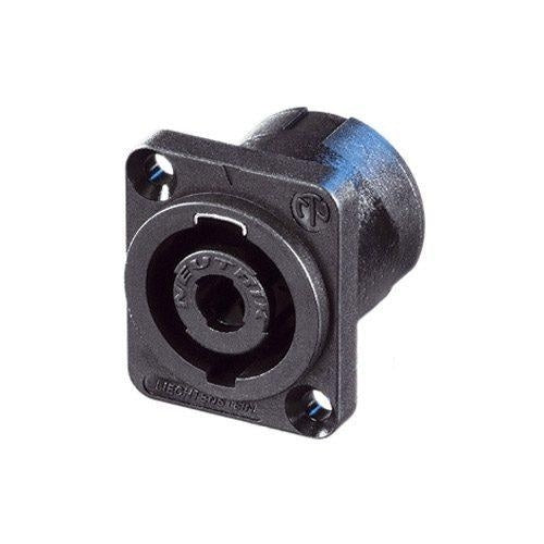 Neutrik NL4MP 4 Pole Speakon Chassis Connector, Black D-Size Flange, Countersunk Thru Holes, 3/16" Flat Tabs