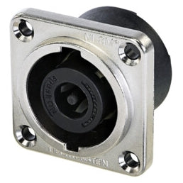 Neutrik NL8MPRXX 8 Pole Speakon Chassis Connector, Nickel Metal Square G-Size Flange, Countersunk Thru Holes, 3/16" Tabs