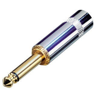 Rean Neutrik NYS224G 2 Pole Mono 1/4" Phone Plug, Gold Plated Contacts, Long Diecast Handle, Solder Tabs