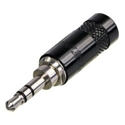 Rean Neutrik NYS231B 3 Pole Stereo 3.5mm Metal Plug with Black Housing, Crimp Strain Relief, Solder Tabs