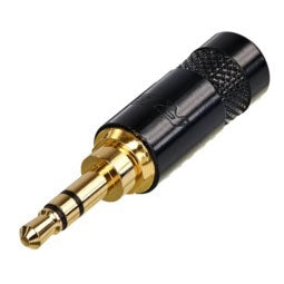 Rean Neutrik NYS231BG 3 Pole Stereo 3.5mm Gold Metal Plug, Black Housing, Crimp Strain Relief, Solder Tabs