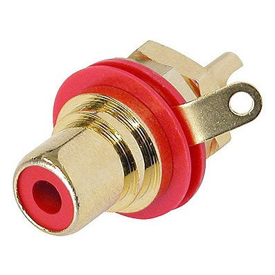 Rean Neutrik NYS367-2 RCA Chassis Mount Phono Jack, Gold Plated Contacts, Red Isolation Washer