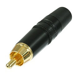 Rean Neutrik NYS373-0 Premium RCA Phono Plug with Gold Plated Contacts, Black Metal Housing & Black Stripe