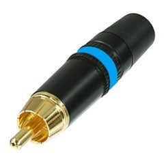 Rean Neutrik NYS373-6 Premium RCA Phono Plug with Gold Plated Contacts, Black Metal Housing & Blue Stripe