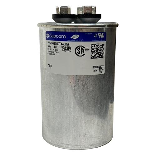 Capcom Genteq PB450Z050T440DA Motor Run Capacitor 5uF/45uF 440VAC Round ** Rated for Continuous/100% Duty Cycle **
