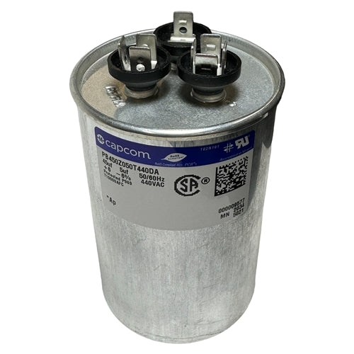 Capcom Genteq PB450Z050T440DA Motor Run Capacitor 5uF/45uF 440VAC Round ** Rated for Continuous/100% Duty Cycle **
