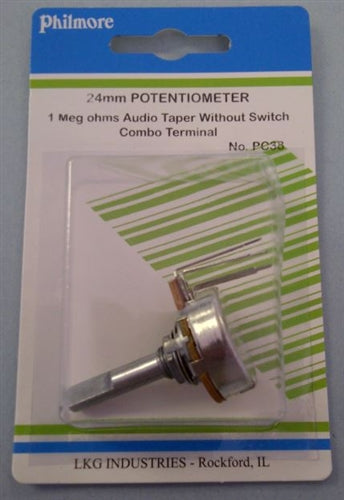 Philmore PC38 1MOhm Ohm Log / Audio Taper Potentiometer, No Switch, Combo Terminals