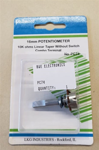 Philmore PC74 10k Ohm Linear Taper Potentiometer, No Switch, Combo Terminals