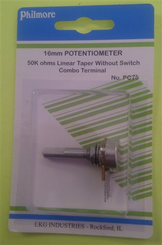 Philmore PC75 50k Ohm Linear Taper Potentiometer, No Switch, Combo Terminals