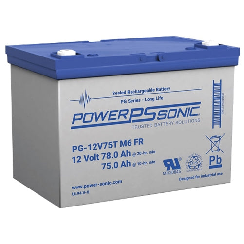 Powersonic PG-12V75T M6 Fr 12V 75Ah Long Life (VRLA) SLA Battery T6 Terminals