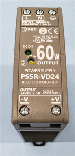 IDEC PS5R-VD24 Switching Power Supply 24VDC 60W 2.5A Output, 85-264VAC / 100-370VDC Input, DIN Rail Mount