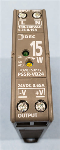 IDEC PS5R-VB24 Switching Power Supply 24VDC 15W 0.6A Output, 85-264VAC / 100-370VDC Input, DIN Rail Mount