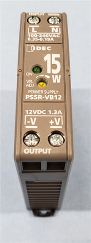 IDEC PS5R-VB12 Switching Power Supply 12VDC 15W 1.3A Output, 85-264VAC / 100-370VDC Input, DIN Rail Mount