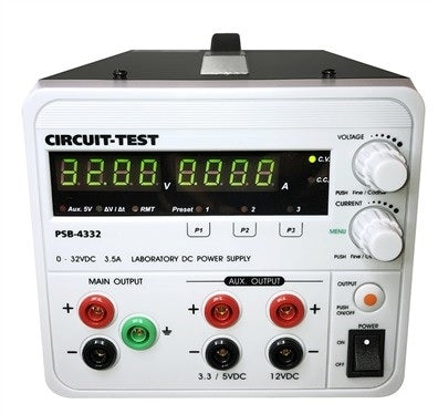 Circuit-Test PSB-4332 Triple Output Linear Power Supply Variable 32VDC/3.5A; Fixed 3.3 or 5VDC@0.8A & 12VDC@0.8A