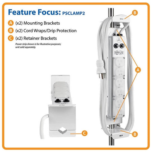 Tripplite PSCLAMP2 Mounting Clamp for Medigrade Power Strips, Antimicrobial Protection
