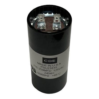 Cornell-Dubilier PSU21615 Motor Start Capacitor 216uF to 259uF 110/125VAC ** Temporary Duty Cycle Applications Only **