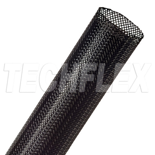 Techflex PTN1.25 Black 1-1/4" General Purpose Expandable Braided Sleeving, Flexo PET (76M = Full Roll)