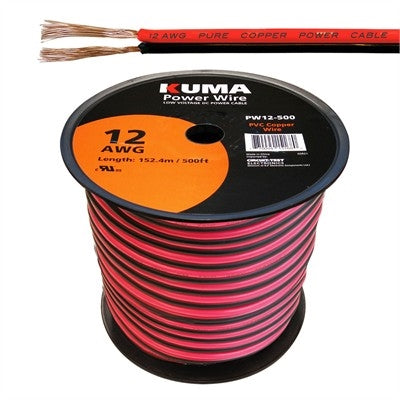 Circuit-Test PW12-500 12AWG Two Conductor Bonded Parallel Wire, Low Voltage DC Power Cable, 500ft Roll
