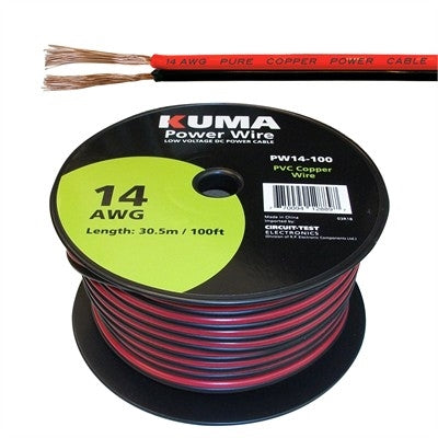 Circuit-Test PW14-100 14AWG Two Conductor Bonded Parallel Wire, Low Voltage DC Power Cable, 100ft Roll