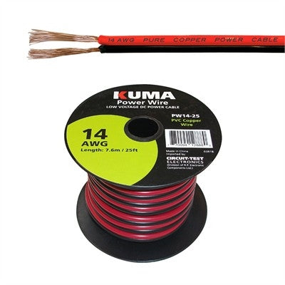 Circuit-Test PW14-25 14AWG Two Conductor Bonded Parallel Wire, Low Voltage DC Power Cable, 25ft Roll
