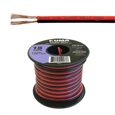 Circuit-Test PW18-25 18AWG Two Conductor Bonded Parallel Wire, Low Voltage DC Power Cable, 25ft Roll
