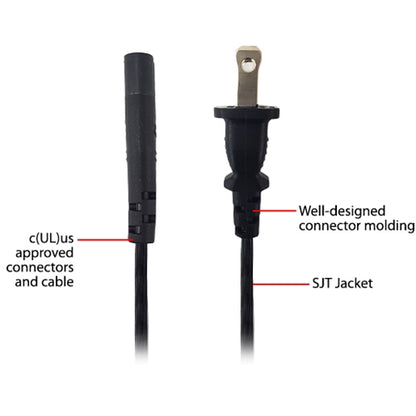 Phantom Cables PWC-115-25 Power Cord 2 Conductor NEMA1-15P to IEC320-C7 Socket (Double Slot), 25 Feet