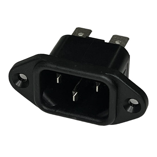 Bulgin PX0580/63 Male Flange Mount IEC 320-1 Power Inlet 15A@250VAC, Panel Mount, 1/4" QC Terminals, UL/CSA