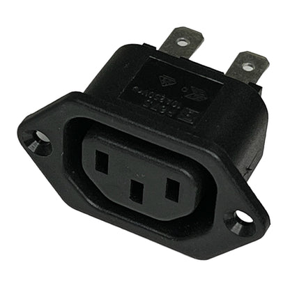 Bulgin PX0675/63 Female Flange Mount IEC 320-2-2 Outlet 15A@250VAC, Chassis Mount, 1/4" QC Terminals, UL/CSA