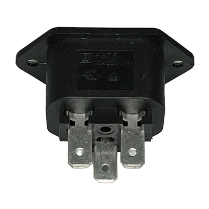 Bulgin PX0675/63 Female Flange Mount IEC 320-2-2 Outlet 15A@250VAC, Chassis Mount, 1/4" QC Terminals, UL/CSA