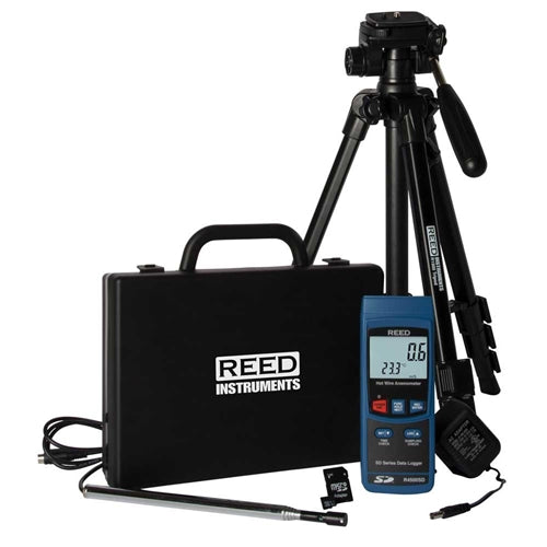REED R4500SD-KIT2 Data Logging Hot Wire Thermo-Anemometer with Tripod, SD Card and Power Adapter