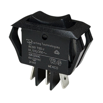 Carling RC911-RB-B-0-N Rocker Switch SPDT On-Off-On, 16A@125VAC / 10A@250VAC, Black, QC Terminals