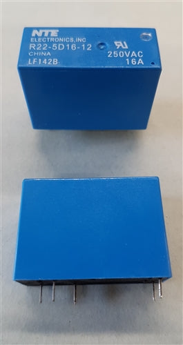 NTE R22-5D16-12 12VDC PCB Relay SPDT 12A/250VAC Continuous 16A Rating ,16A for 4 Seconds 10% Duty Cycle