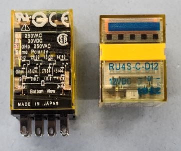 IDEC RU4S-C-D12 Relay 12VDC 4PDT 14 Pin, 6A@250VAC/30VDC 1/10hp@250vac, with LED, No Test Button, CSA