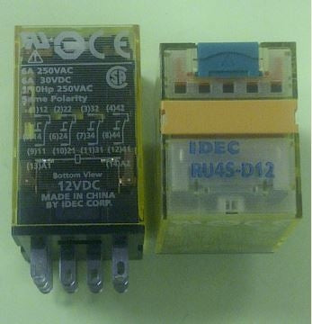 IDEC RU4S-D12 Relay 12VDC 4PDT 14 Pin, 6A@250VAC/30VDC 1/10hp@250vac, with LED and Test Button, CSA