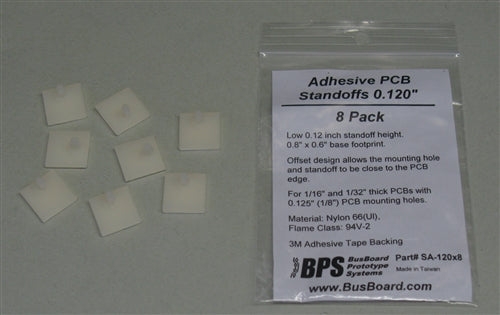 BPS Busboard SA120 Adhesive Standoffs, Offset 0.6" x 0.6" Square Base, .120" Height, Fits 0.125" PCB Hole, 8/Pack