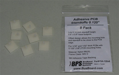 BPS Busboard SA120 Adhesive Standoffs, Offset 0.6" x 0.6" Square Base, .120" Height, Fits 0.125" PCB Hole, 8/Pack