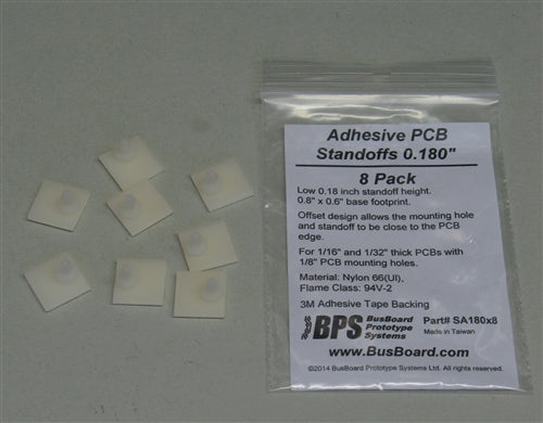BPS Busboard SA180 Adhesive Standoffs, Offset 0.6" x 0.6" Square Base, .180" Height, Fits 0.125" PCB Hole, 8/Pack