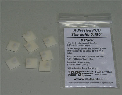 BPS Busboard SA180 Adhesive Standoffs, Offset 0.6" x 0.6" Square Base, .180" Height, Fits 0.125" PCB Hole, 8/Pack