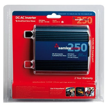 Samlex SAM-250-12 Modified Sine Wave Inverter 250W 12VDC 12VDC/25A Full Load 12VDC/8A Cigarette Plug 100W Maximum