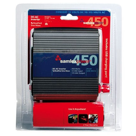Samlex SAM-450-12 Modified Sine Wave Inverter 450W 12VDC 12VDC/45A Full Load 12VDC/8A Cigarette Plug 100W Maximum