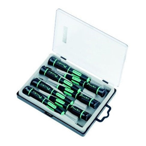 Proskit SD-081A 7-Piece Precision Electronics Screwdriver Set, 3 Phillips, 4 Slotted w/Rotational Cap Antislip Grip