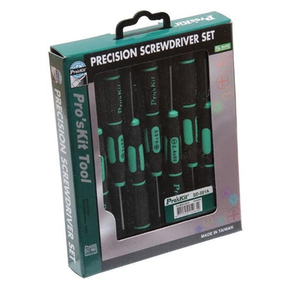Proskit SD-081A 7-Piece Precision Electronics Screwdriver Set, 3 Phillips, 4 Slotted w/Rotational Cap Antislip Grip