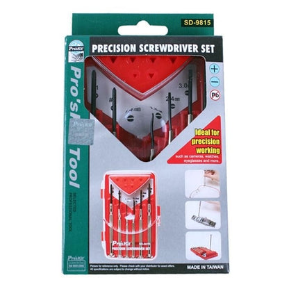 Proskit SD-9815 6-Piece Precision Screwdriver Set, Carbon Steel Blades